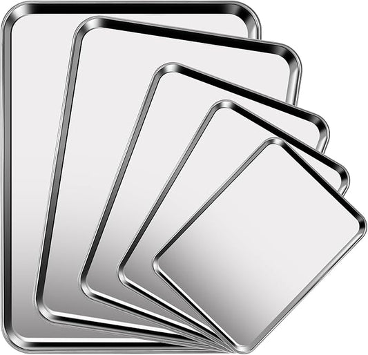 Baking Sheet Set of 5, Stainless Steel Cookie Sheet Baking Sheet Pan, 9/10/12/16/18 Inch, Non Toxic & Heavy Duty & Easy Clean，Duty Nonstick Bakeware Set for Oven Cooking by GIUOIDUO