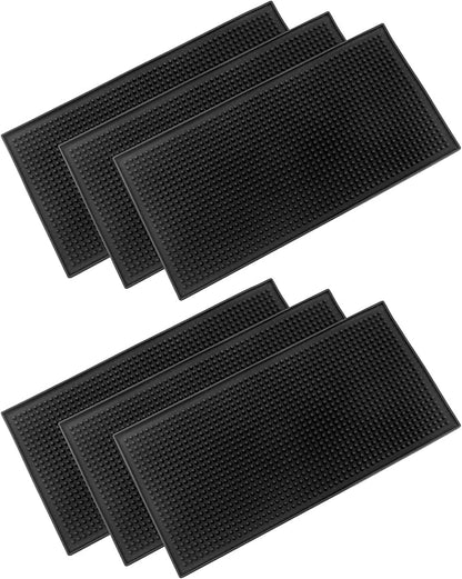 QWORK 12"x6" Black Rubber Bar Mat – 6 Pack Non-Slip Drainage Pad for Coffee Stations, Home Bars & Kitchens by QWORK