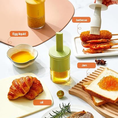 Glass Oil Dispenser with Heat Resistant Brush,Oil Dispenser Bottle with Silicone Pastry Brush for Kitchen,Cooking Vinegar and Sauce BBQ Grill Frying (Oil Dispenser-Green)