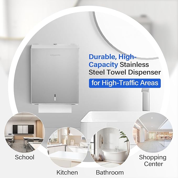 Commercial Paper Towel Dispenser Wall Mount, Stainless Steel C-Fold Multifold Trifold Holder with Lock, Large Capacity for Bathroom Kitchen Office Restaurant Industrial