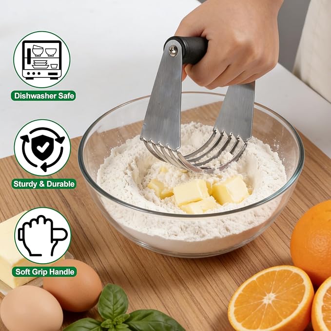 Ninsula Pastry Cutter Set, Stainless Steel Professional Pastry Blender with Biscuit Cutter, Heavy Duty Dough Blender with Soft Grip for Easy Mixing(Black) - Image 4