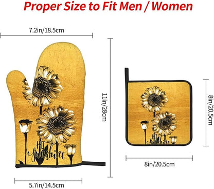 Sunflower Oven Mitts and Pot Holders Sets, Heat Resistant Gold Kitchen Oven Glove for Kitchen BBQ Baking Grilling Cooking, Sunflower Gifts for Women Cooks Bakers Cooking Lover - Image 4