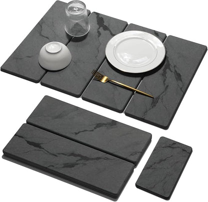 Large Stone Dish Drying Mat for Kitchen Counter, 2 PCS Quick Dry Stone Mats, Foldable Water Absorbing Diatomaceous Earth Drying Dishes Pad for Countertop Bottles Utensils Cup(Dark gray 24"x16"&8"x4") by linidcoudhome