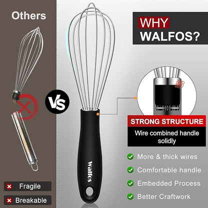 Walfos Mini Stainless Steel Whisk for Cooking - Heat Resistant Kitchen Whisks for Non-stick Cookware, Balloon Egg Beater Perfect for Blending, Whisking, Beating, Frothing & Stirring, 5+7in/12+17cm - Image 5