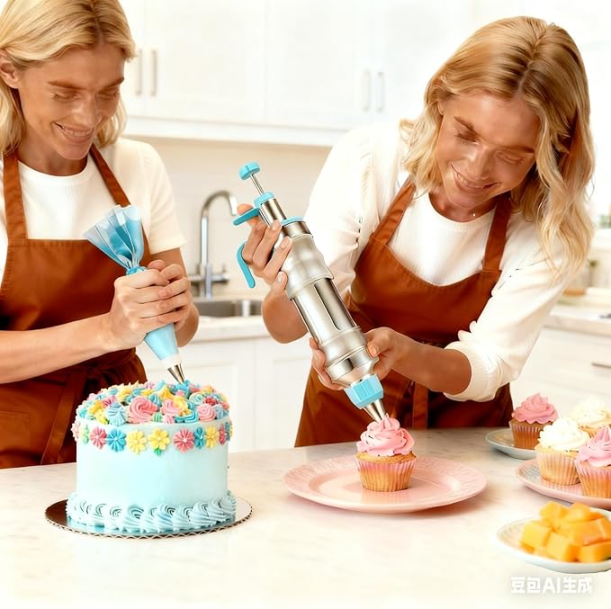 Gawren-H&E 208 PCS Cake Decorating Kit,Baking Supplies with Dessert Decorating Syringe Set,Storage Case,Icing Piping Bags and Tips Set For Cookies, Cupcake & Cake Decorating Supplies for Beginners
