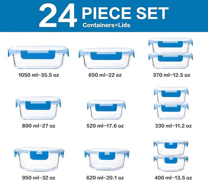 M MCIRCO 24-Piece Glass Food Storage Containers with Upgraded Snap Locking Lids,Glass Meal Prep Containers Set - Airtight Lunch Containers, Microwave, Oven, Freezer and Dishwasher, Blue - Image 2
