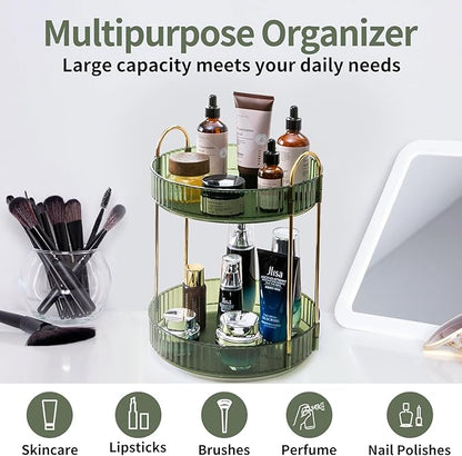 Asayuee 360 Rotating Makeup Organizer for Vanity,2 Tier Large Capacity Skincare Organizers,Bathroom Counter Organizer, Spinning Perfume Organizer & Vanity Organizer (Green-2 Tier) - Image 7