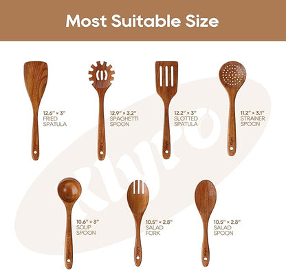Kitchen Utensils Set, 7 Piece Premium Cooking Utensils Set, Durable Non-Stick Wooden Spoons for Cooking, Kitchen Essentials for New Home - Image 6