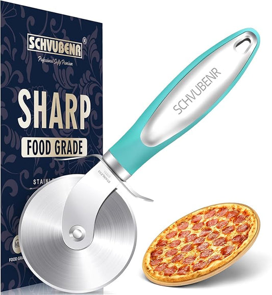 SCHVUBENR Premium Pizza Cutter Wheel - Ultra Sharp Stainless Steel Pizza Slicer with Non-Slip Soft Grip Handle - Multi-Purpose Cutter for Pizza, Dough & Pastry - Dishwasher Safe, Easy to Clean - Blue by SCHVUBENR