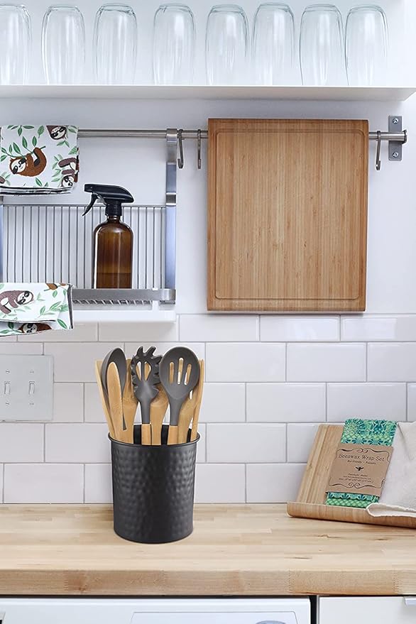 Monarch Abode Kitchen Utensil Holder – Hand Hammered Metal Black Utensil Holder, Decorative Utensil Crock for Kitchen Counter, Cooking Tool and Spatula Holder for Countertop, Caddy Organizer - Image 6