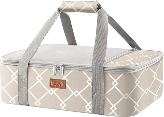 Lifewit Insulated Single Decker Casserole Carrier, Lasagna Lugger Holder for Hot or Cold Food, Fits 9" x 13" Baking Dish, Thermal Lunch Tote Bag for Potluck Parties, Picnic and Cookouts, Grey
