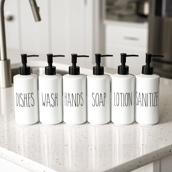 Heartland Home Porcelain 16oz Empty Liquid Dispenser Bottle for Hands. Hand Soap Dispenser for Bathroom, Hand Lotion Bottle, Lotion Pump Dispenser or Hand Sanitizer Pump for Hand Sanitizer Refill. - Image 9