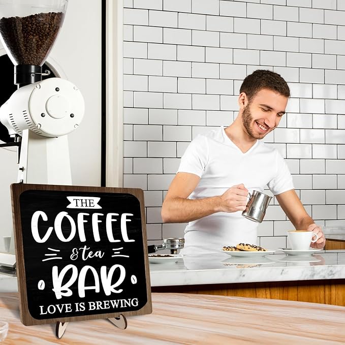 Coffee Bar Decor Sign, Rustic Wooden Plaque for Coffee Lovers, Farmhouse Shelf Accent, Gift for Espresso Fans, Kitchen or Café Desk Display, 5.9 x 5.9Inch(Black+Brown) - Image 7