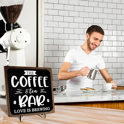 Coffee Bar Decor Sign, Rustic Wooden Plaque for Coffee Lovers, Farmhouse Shelf Accent, Gift for Espresso Fans, Kitchen or Café Desk Display, 5.9 x 5.9Inch(Black+Brown) - Image 7