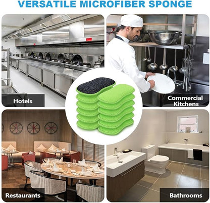 HOMEXCEL 12 Pack Multi-Purpose Scrub Sponges Kitchen Dish Sponge Non-Scratch Microfiber Sponge for Efficiently Cleaning Dishes Pots Pans Green - Image 7