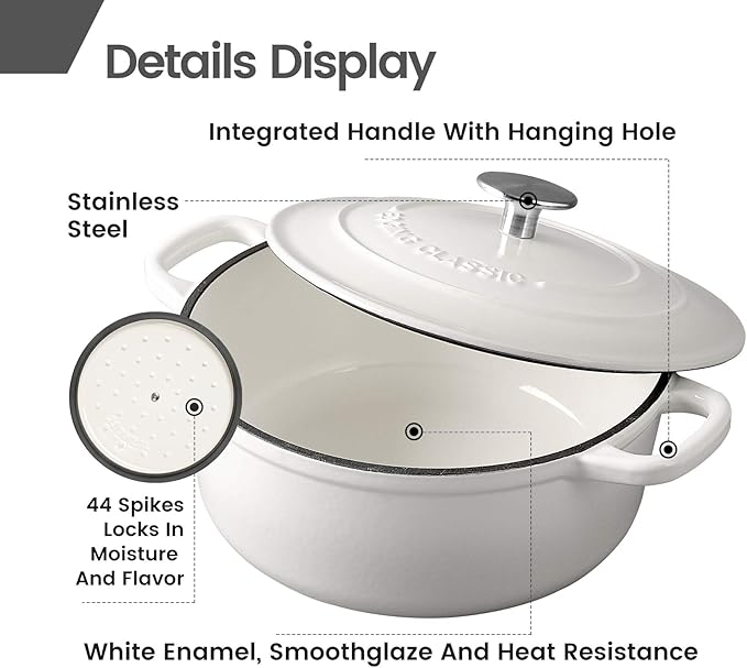 EDGING CASTING Dutch Ovens Enameled Cast Iron Covered 5.5 Quart Dutch Oven with Dual Handle for Bread Baking, White - Image 4