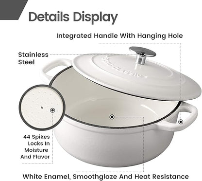 EDGING CASTING Dutch Ovens Enameled Cast Iron Covered 5.5 Quart Dutch Oven with Dual Handle for Bread Baking, White - Image 4