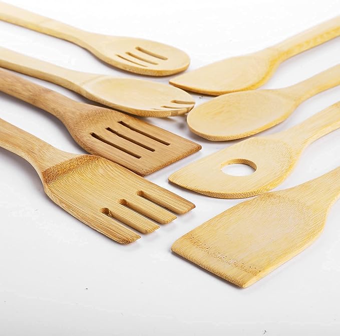 DEAYOU 16 PCS Bamboo Kitchen Utensils, Wood Spoons Spatula Set for Cooking, Nonstick Natural Cooking Utensils for Cookware, Wok, Everyday Use, Mothers Day Gifts, Housewarming Gifts - Image 4