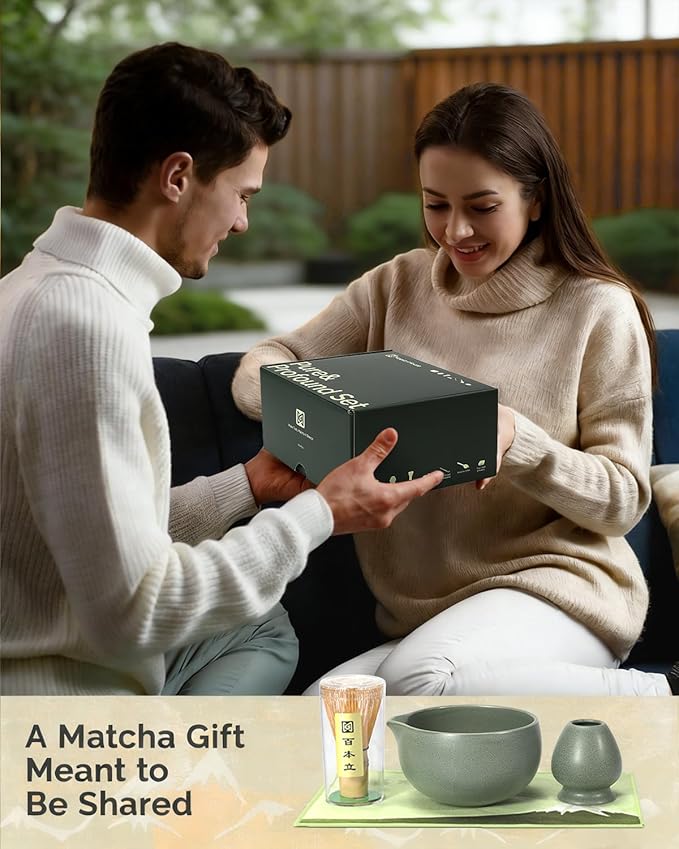 Maestri House Matcha Whisk Set, 7-Pc Complete Matcha Kit with Spouted Ceramic Bowl, Bamboo Whisk and Holder, Scoop, Spoon Rest & Sifter, Tea Cloth – Ideal Gift for Matcha Lovers (Moss-Green) - Image 7