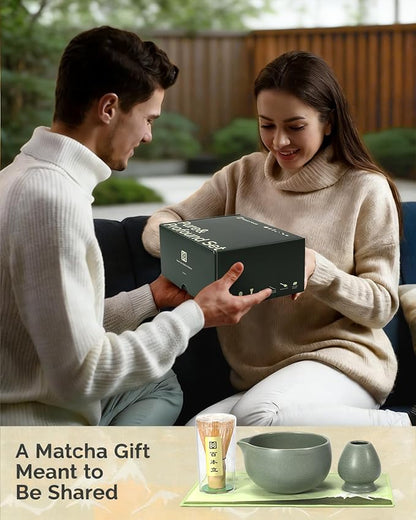 Maestri House Matcha Whisk Set, 7-Pc Complete Matcha Kit with Spouted Ceramic Bowl, Bamboo Whisk and Holder, Scoop, Spoon Rest & Sifter, Tea Cloth – Ideal Gift for Matcha Lovers (Moss-Green) - Image 7