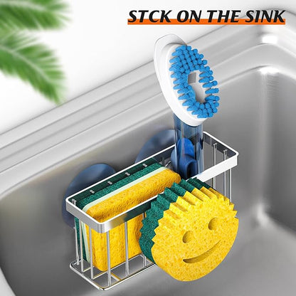 MURLONG Sponge Holder Smiley Face,Sink Caddy for kitchen Sink,Sponge Holder with 2 PCS Suction Cups/1 PCS Adhesive Strips,Designed for Sponge,Soap,Dish brush,Scrubber-Silver - Image 5