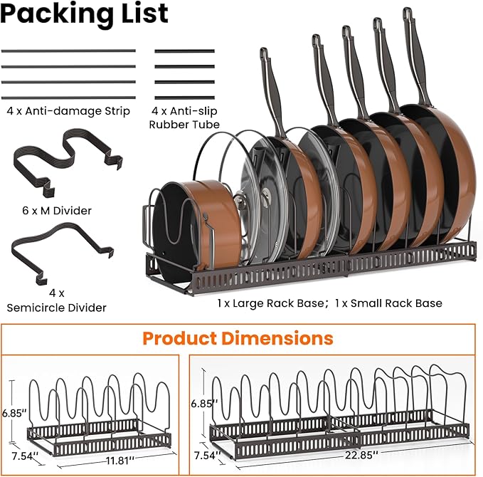 MUDEELA Pots and Pans Organizer Rack for under Cabinet, Expandable Pot Lid Kitchen Cabinet Organizer Holder with 10 Adjustable Compartment Cutting Board Organizer for Pan Lid Cookie Sheet Rack, Bronze - Image 6