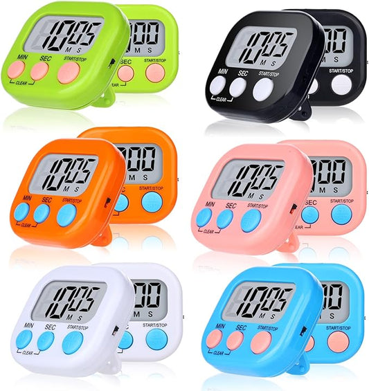 Mwellewm Digital Kitchen Timer 12 Packs Magnetic Classroom Stopwatch Timer 6 Colors Small Digital Countdown Timers for Cooking Mini Loud Alarm Stop for Kitchen Study Work Sports Games Office Clock by Mwellewm