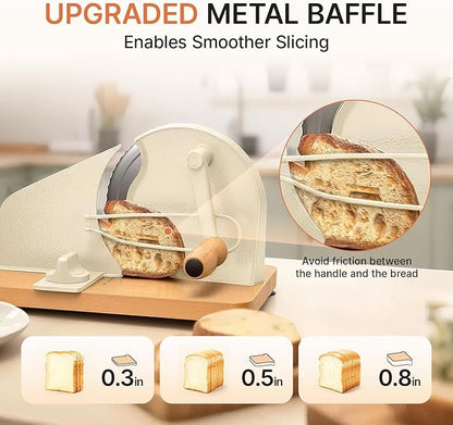 Manual Bread Slicer for Homemade Sourdough-Adjustable Thickness Bread Slicer with Hand Crank Metal Guide,Scale Line,Suction Cup,Solid Wood Base,Stainless Steel Blade for Perfect Even Slices