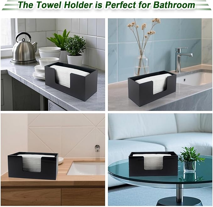 Paper Towel Holder Countertop, Acrylic Bathroom Paper Towel Holder, Black Napkin Holder for Kitchen, Countertop Multifold Z-fold C-fold,Trifold Paper Hand Towel Dispenser for Bathroom Toilet (4)
