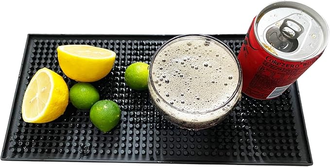 XieNie Bar Mat, 6" x 12" Black Small Coffee Mat for Home Bar Kitchen Countertop, Non-Slip Rubber Service Spill Mat for Cocktail Bartender Accessories, PVC Counter Top Cup Glasses Drying Mats, 1Pac - Image 3