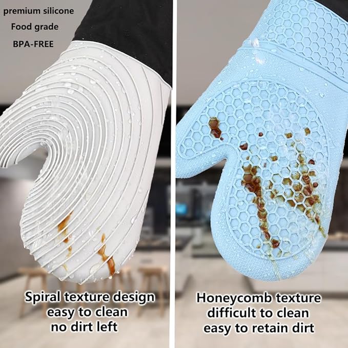 Silicone Oven Mitts-13.6 in Extended Oven Mitts Heat Resistant 500F, Oven Gloves with Soft Liner Good Grippy BPA-Free Easy to Clean Flexible-Oven Mits Set for Cooking Baking Grilling BBQ - Image 2