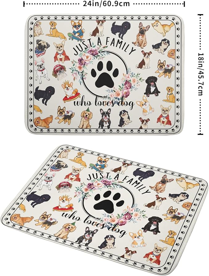 Dog Family Dish Drying Mat Cartoon Pet 18 X 24 in Absorbent Printed Drying Pad for Dog Lover - Image 2