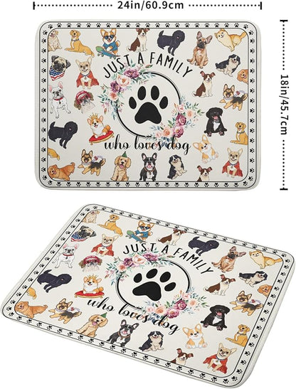 Dog Family Dish Drying Mat Cartoon Pet 18 X 24 in Absorbent Printed Drying Pad for Dog Lover - Image 2