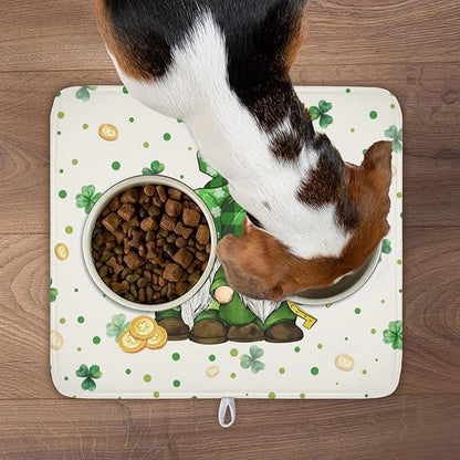 St Patrick's Day Gnome Dish Drying Mat for Kitchen Counter,Inch Lucky Shamrock Gold Coin Drying Mat 16 x 18 Inch with Absorbent Reversible Microfiber Dish Drying Pad for Coffee Bar - Image 9
