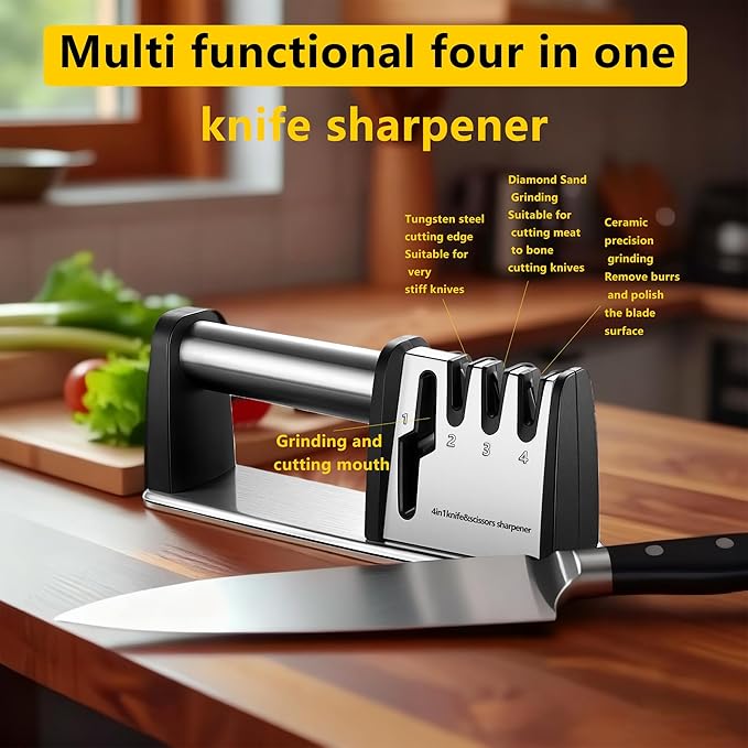 Knife Sharpeners, 4 in 1 Professional Chef's Kitchen Knife Accessories, Kitchen Blade & Scissors Sharpening Tool, Versatile Manual Knife Sharpener, Easy to Use, for Kitchen Knife - Image 6