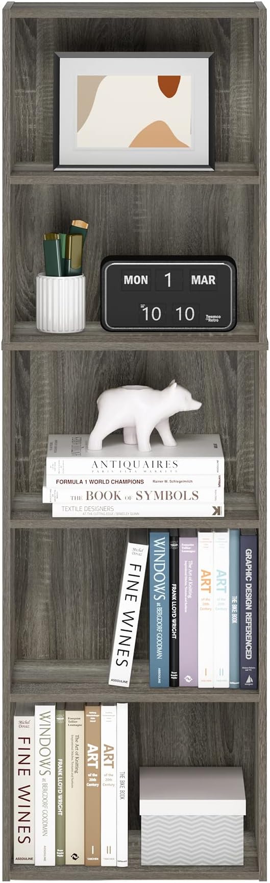 Furinno LUDER Book Shelf, 5-Tier Bookshelf, Bookcase with Open Shelves, 9.4 x 15.8 x 52, Easy Assembly, for Living Room, Bedroom, Home Office, French Oak - Image 5
