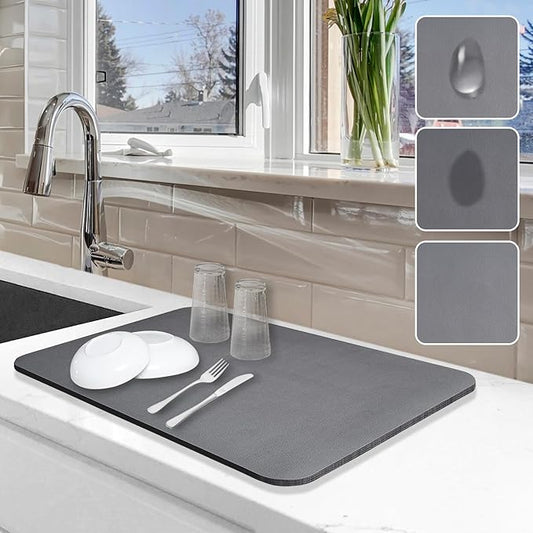 Dish Drying Mat for Kitchen Counter, 12"x19" Dish Drying Pad with Non-slip Rubber Backed, Hide Stain Anti Absorbent for Kitchen Counter, Drying Mat for Coffee Machine Dish Rack (Grey) by Etomiel