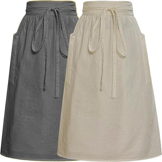 Cotton Linen Half Apron for Women Vintage Waist Apron Ruffle Plain Bright Color for Cooking Painting Artwork