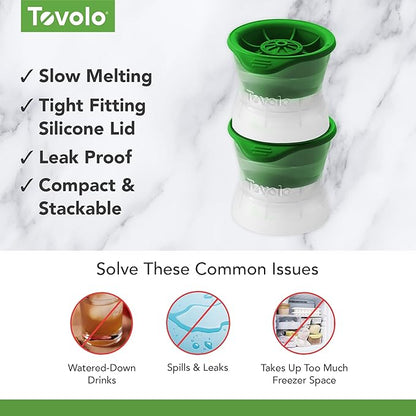 Tovolo Golf Ball Ice Cube Molds Pack of 2 Large Craft Ice Sphere Mold for Whiskey Bourbon Cocktail Drinks, Dishwasher Safe BPA Free Golf Ice Mold Fun Gift Ideas for Fathers, Men, Women
