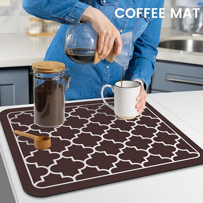 WISELIFE Dish Drying Mat Super Absorbent Drying Mat Large Dish Drying Mats for Kitchen Counter Easy Clean Dish Mat Kitchen Drying Mat15"x 18" Stylish Chocolate - Image 7