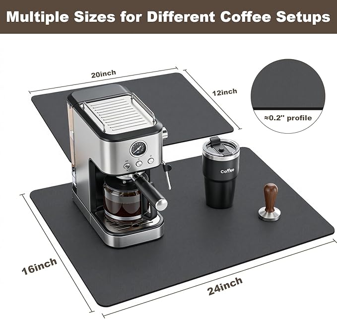Coffee Mat,Absorbent Dish Drying Mat for Kitchen Counter,Coffee Bar Mat,Non-Slip Rubber Backed,Hide Stains & Quick Dry,for Espresso Machine,Coffee Station,Cups & Sink,12" x 20"(Dark Grey)