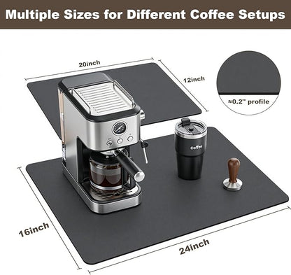Coffee Mat,Absorbent Dish Drying Mat for Kitchen Counter,Coffee Bar Mat,Non-Slip Rubber Backed,Hide Stains & Quick Dry,for Espresso Machine,Coffee Station,Cups & Sink,12" x 20"(Dark Grey)