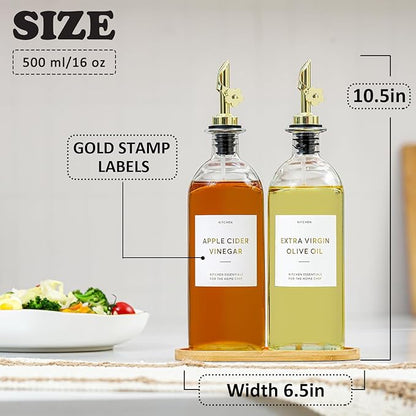 HOMCDALY Olive Oil Dispenser for Kitchen, 11.8oz Glass Dispenser Bottles with Pourer for Kitchen, Oil and Vinegar Dispensers Set, Leakproof Oil Bottle for Cooking| Set of 2 (16oz) - Image 3
