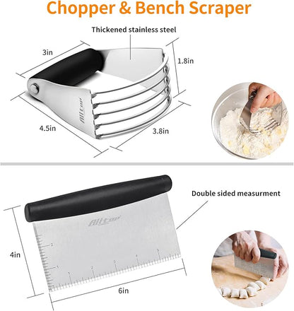 ALLTOP Stainless Steel Bench Scraper and Pastry Blender Cutter Set, Efficient Multipurpose Kitchen Baking Essential Tool with Comfortable Grip Handle-Perfect for Nut, Pie and Dough Processing - Black - Image 2