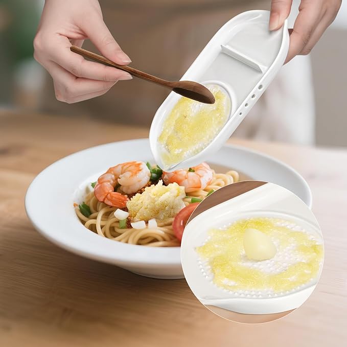 WhiteRhino 4 in 1 Ceramic Garlic Grater with Egg Cracker,Spoon Rest and Herb Stripper, Ginger Grater Plate for Grinding Wasabi Fruits Vegetables Ginger Garlic Cheese(6.76inx3.7in) - Image 6
