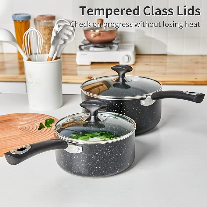 Nonstick Saucepan Set with Lid, Non Stick 2Qt & 3Qt Sauce Pan Set with Glass Lid Small Pot for Home Kitchen - Image 7