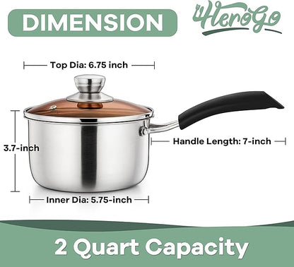 Herogo 2Qt Saucepan with Lid, 18/10 Stainless Steel Sauce Pan Pot, 2 Quart Saucepan for Gas Electric Stove Top Camping, Rust Free & Dishwasher Safe - Image 2