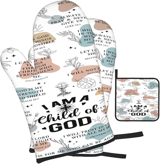 Christian Oven Mitts and Pot Holders Sets of 3, Heat Resistant Godmother Kitchen Gloves Hot Pads, Kitchen Cooking Baking Gifts for Women Cooks Bakers,Christian Gifts for Women Cooking Lover - Image 2