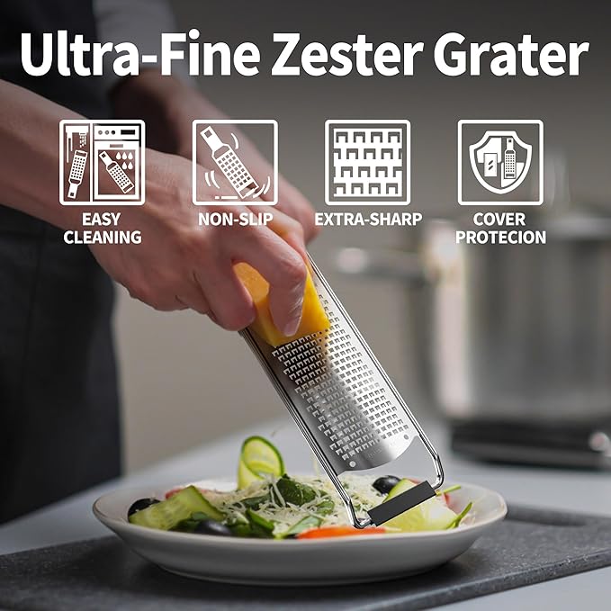 Cheese Grater, Lemon Zester, Fine Cheese Grater with Handle, Width 2.5 inch - Image 2