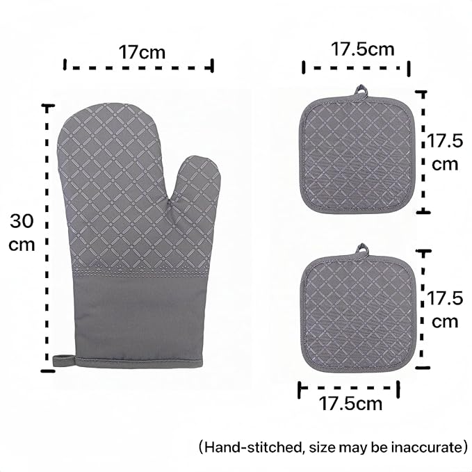 Oven Mitts and Pan Racks 4-Piece Set, Extended Kitchen Oven Mitts and Pan Racks, Heat Resistant 500 °F, Silicone Non-Slip Surface for Baking and Cooking (Grey) - Image 2